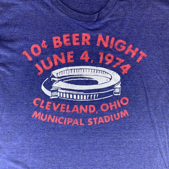 Cleveland Indians Navy Blue Homage 1974 Beer Night Short Sleeve Shirt Mens Large - Picture 2 of 5